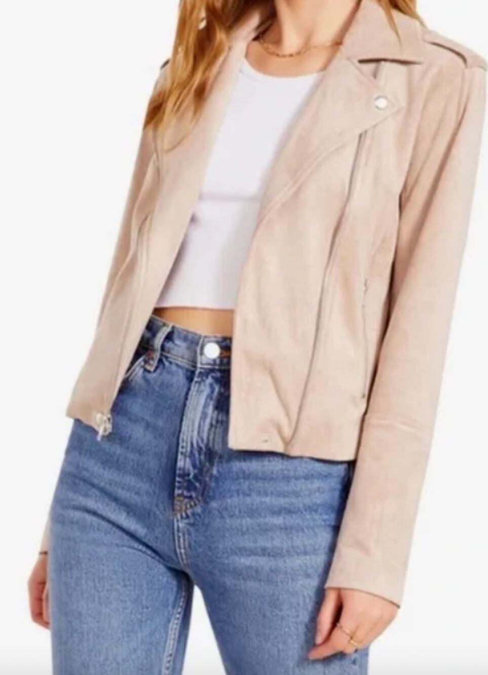 BB Dakota Steve Madden Faux Suede Moto Jacket NWT Women's Sz XS Beige